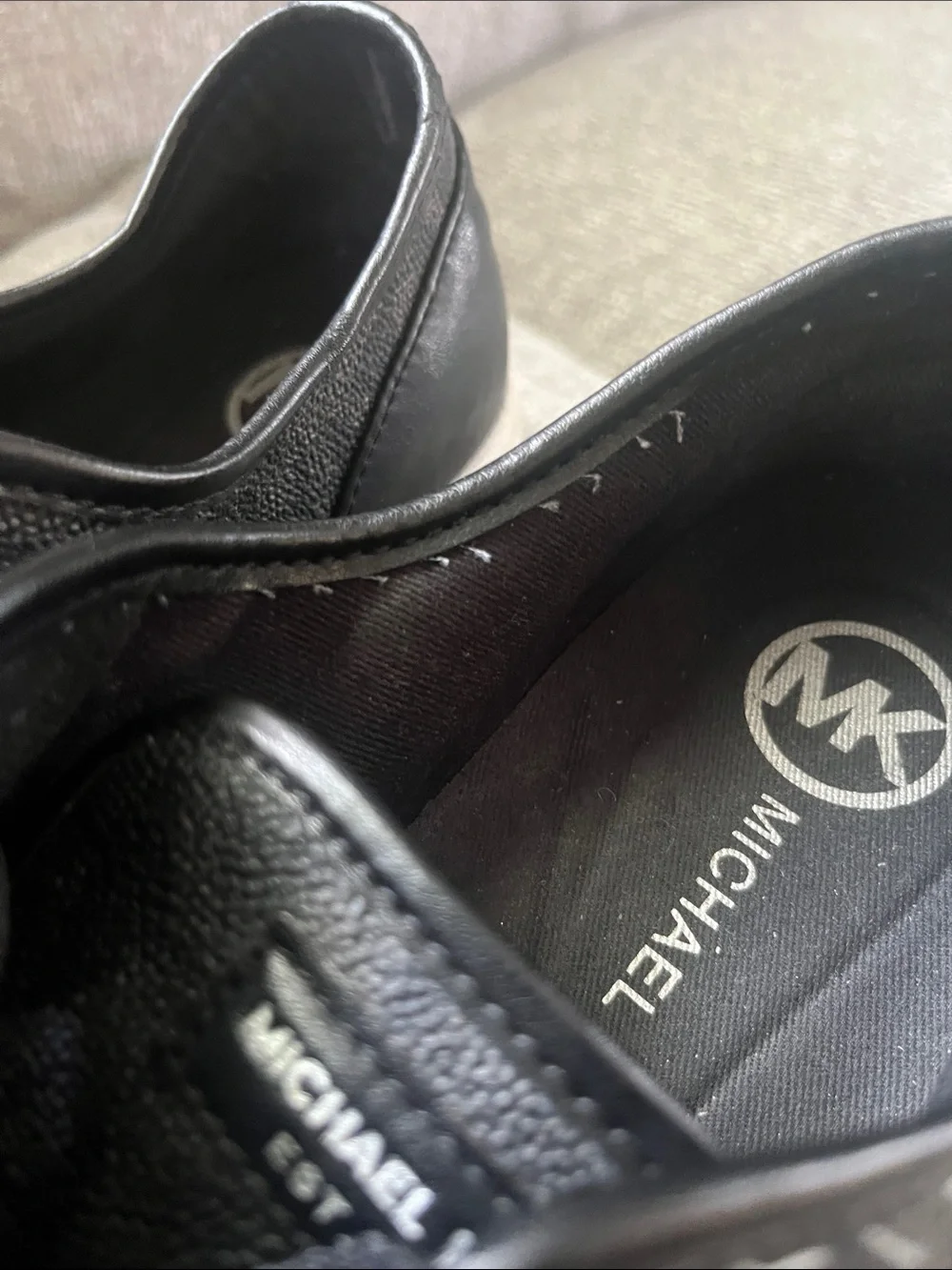 Michael Kors Black Leather Lace-Up Sneakers with White Trim